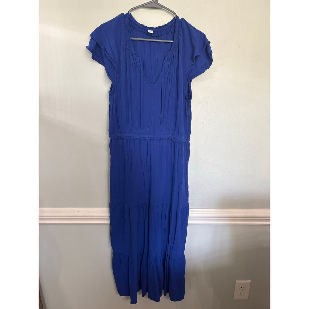 Old Navy Blue Midi Dress Ruffle Sleeve Tiered Boho Size Large